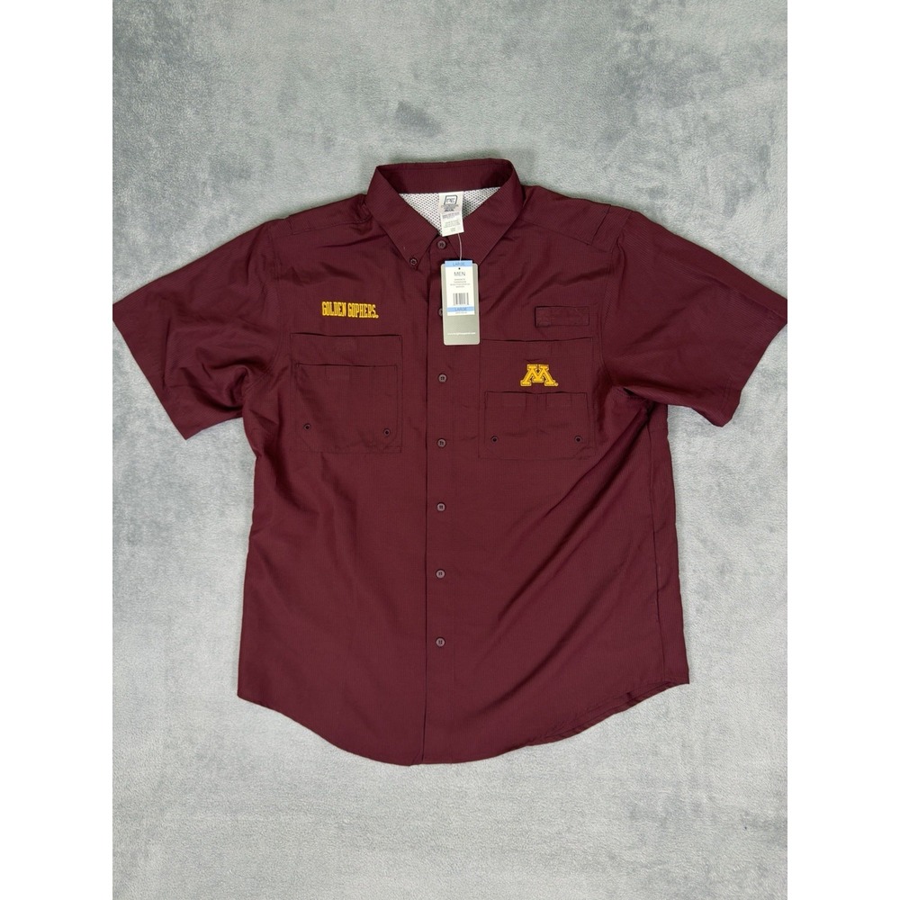 New Pro Edge Shirt Mens Large‎ Maroon Minnesota Golden Gophers Fishing Vented